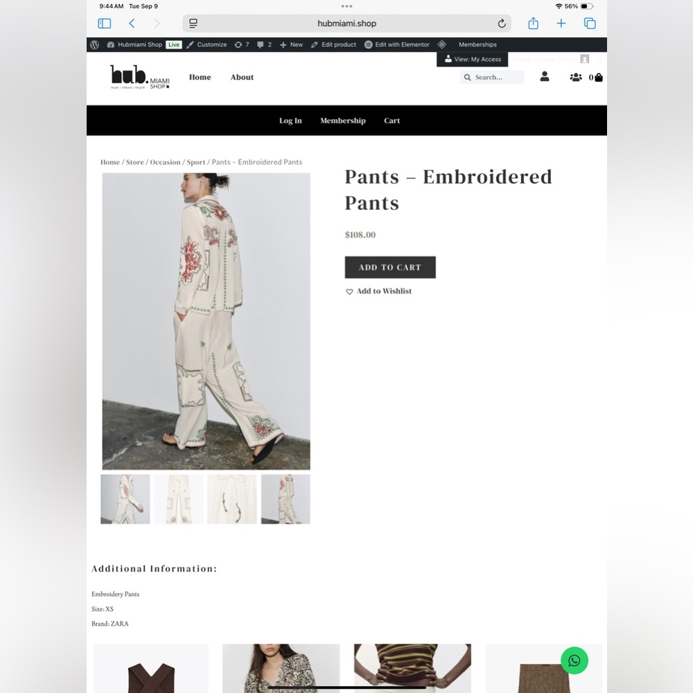 Zara Cream Embroidered Wide Leg Pants